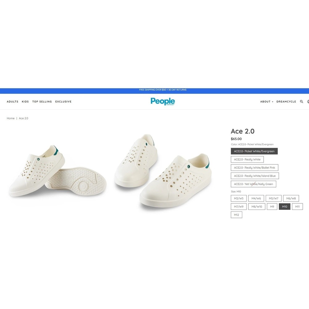 People Footwear ACE Water Shoes Slip On Sneakers Green White Vegan PETA Sz 6 Wms